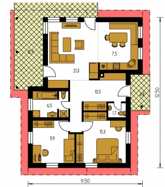 Mirror image | Floor plan of ground floor - BUNGALOW 111